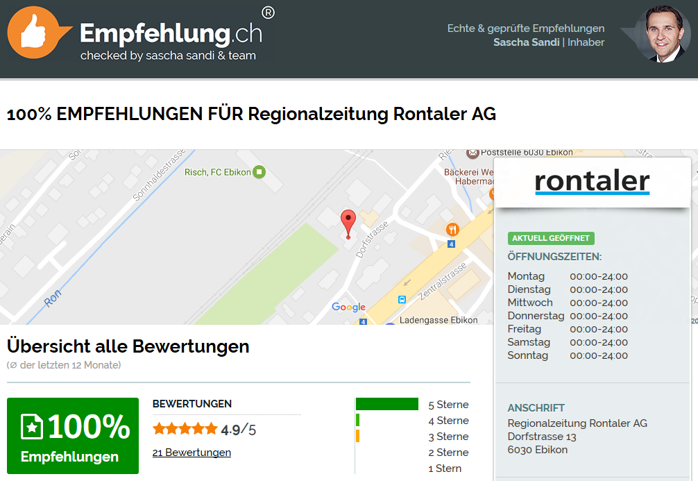 Beispiel-Profil von rontaler.ch auf empfehlung.ch